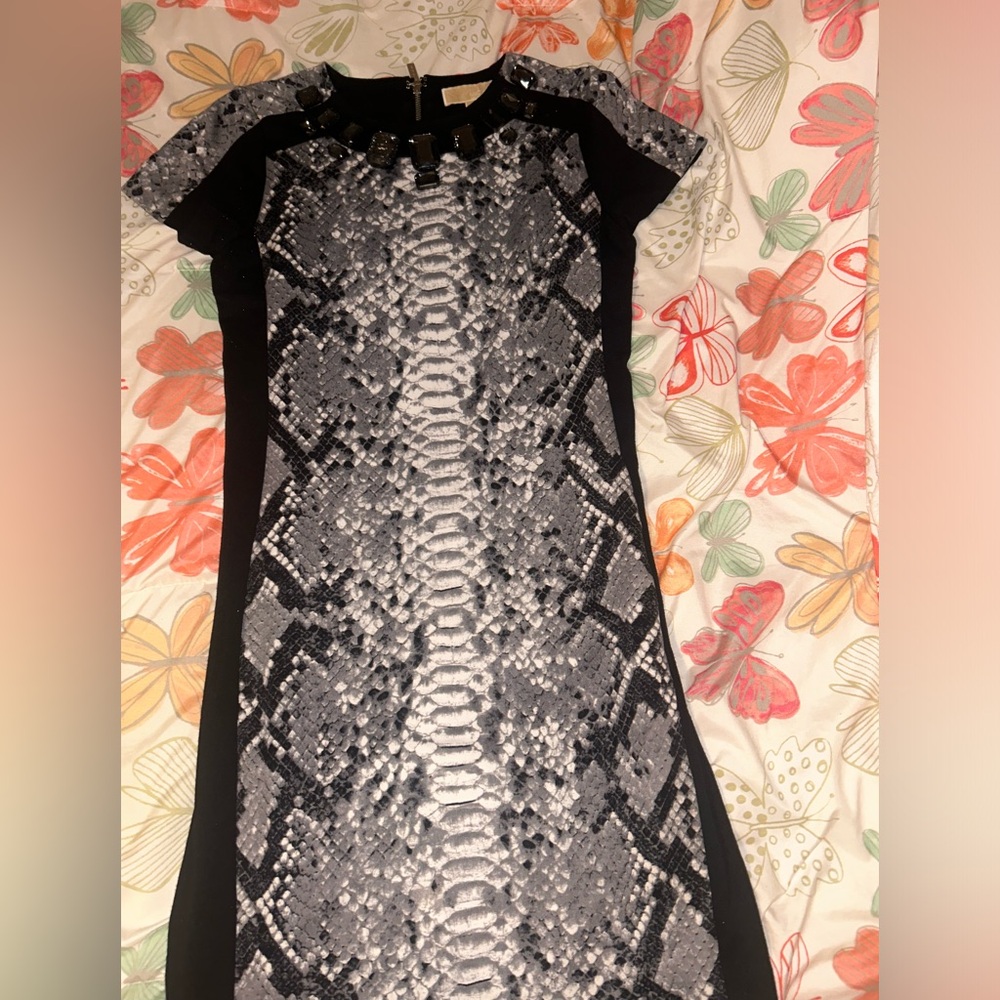 Michael Kors Sankeskin Bejeweled bodycon Mini Dress